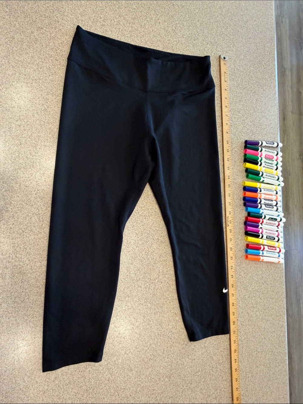 Nike Black Cropped Leggings with White Swoosh XL/10